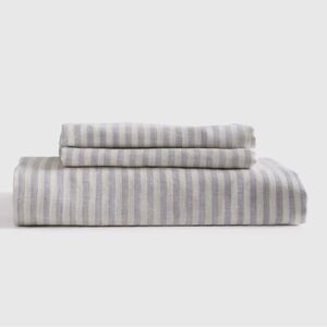 NWOT QUINCE European Linen Fitted Sheet Set Twin Mist Stripe 4415